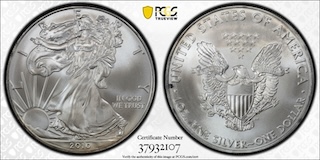 Side-by-side comparison of normal 2010 Silver Eagle reeded edge versus Missing Edge Lettering error coin with smooth edge