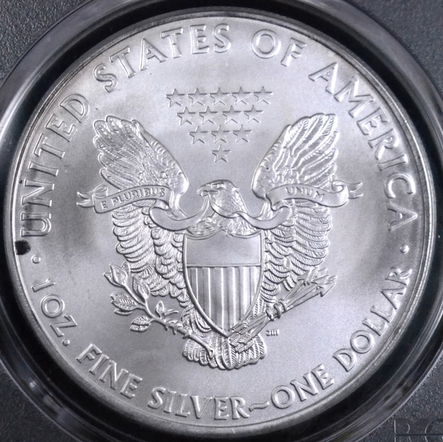 2010 Silver Eagle off-center strike error coin showing design shifted from center with visible blank planchet area at edge