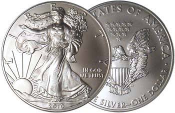 West Point Mint facility or group of 2010 American Silver Eagle dollars showing multiple specimens in various grades
